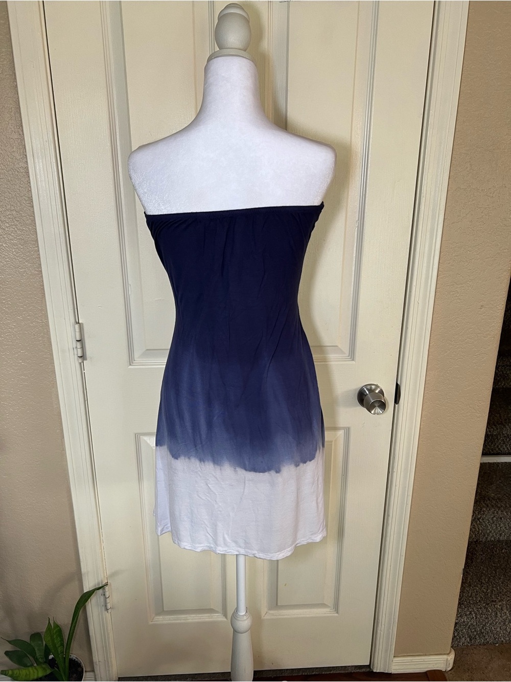 RAVYA Strapless Blue Ombre Dip Dye Tube Dress Crochet Rosette Size L Boho - Picture 9 of 9